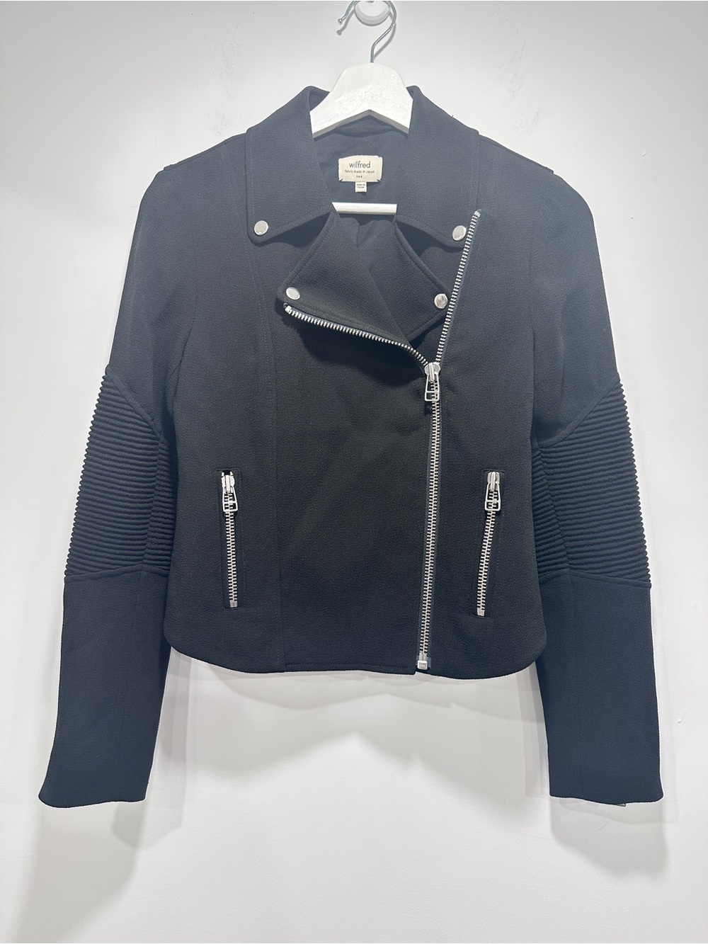Wilfred Aritzia Black Crepe Moto Biker Jacket Size 2 - Picture 2 of 11